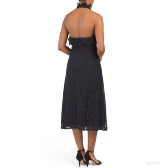 Nanette Lepore Womens Blue Lace Halter Neck Midi Cocktail Party Dress Sz 6 NWT - Picture 2 of 10